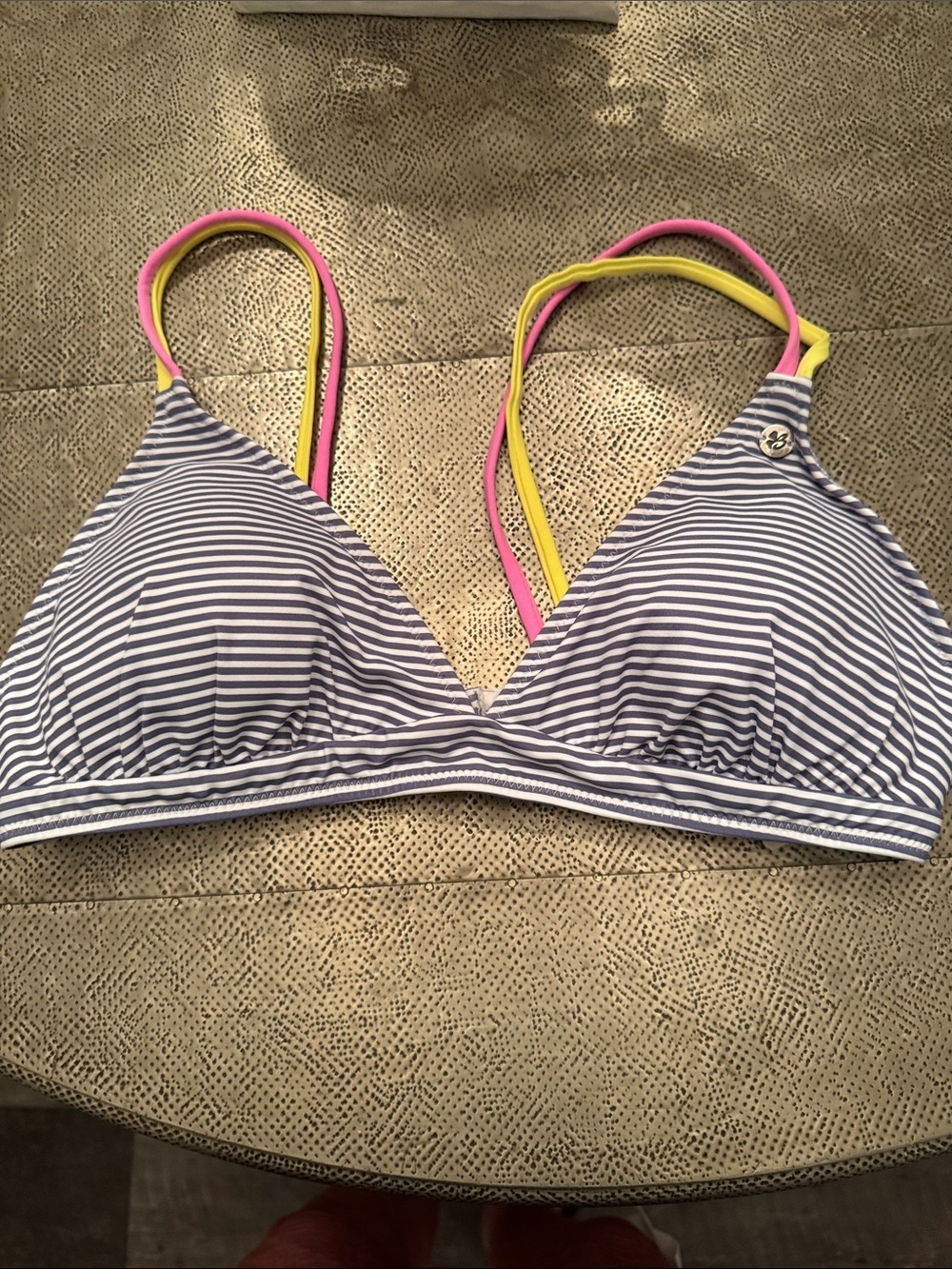 NWT BANANA MOON Striped Triangle Bikini Top with Pink & Yellow Straps